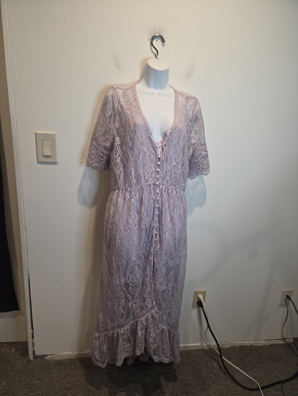 New Shyanne Size L Boho Purple Lace Maxi Dress Alexis Rose
